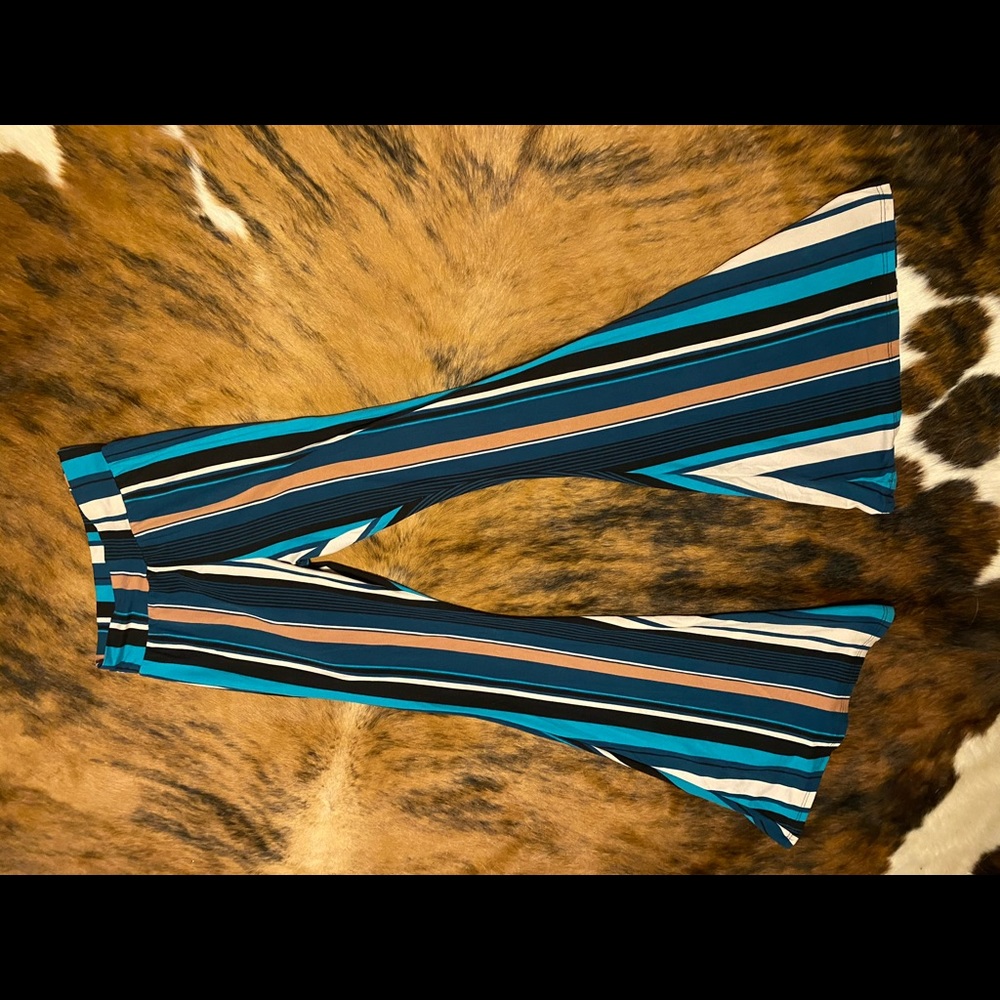 Tan/Blue Striped Bell Bottoms
